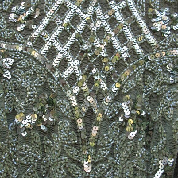 MAC DUGGAL 4908 Green High Neck Sleeveless Beaded Fringe Fitted Gown Dress - Picture 7 of 13